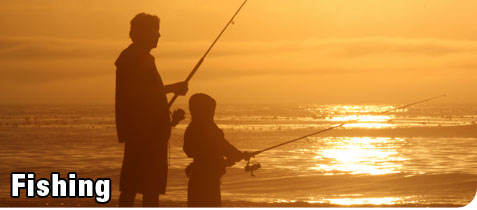 Man and Son Recreation Fishing at Sunset