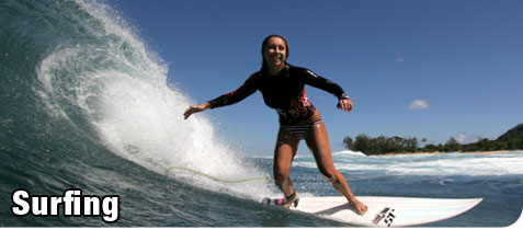 Smiling, Young, Attractive Woman Surfing