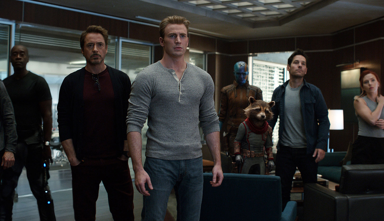 Robert Downey Jr., Chris Evans and Scarlett Johansson in "Avengers: Endgame"