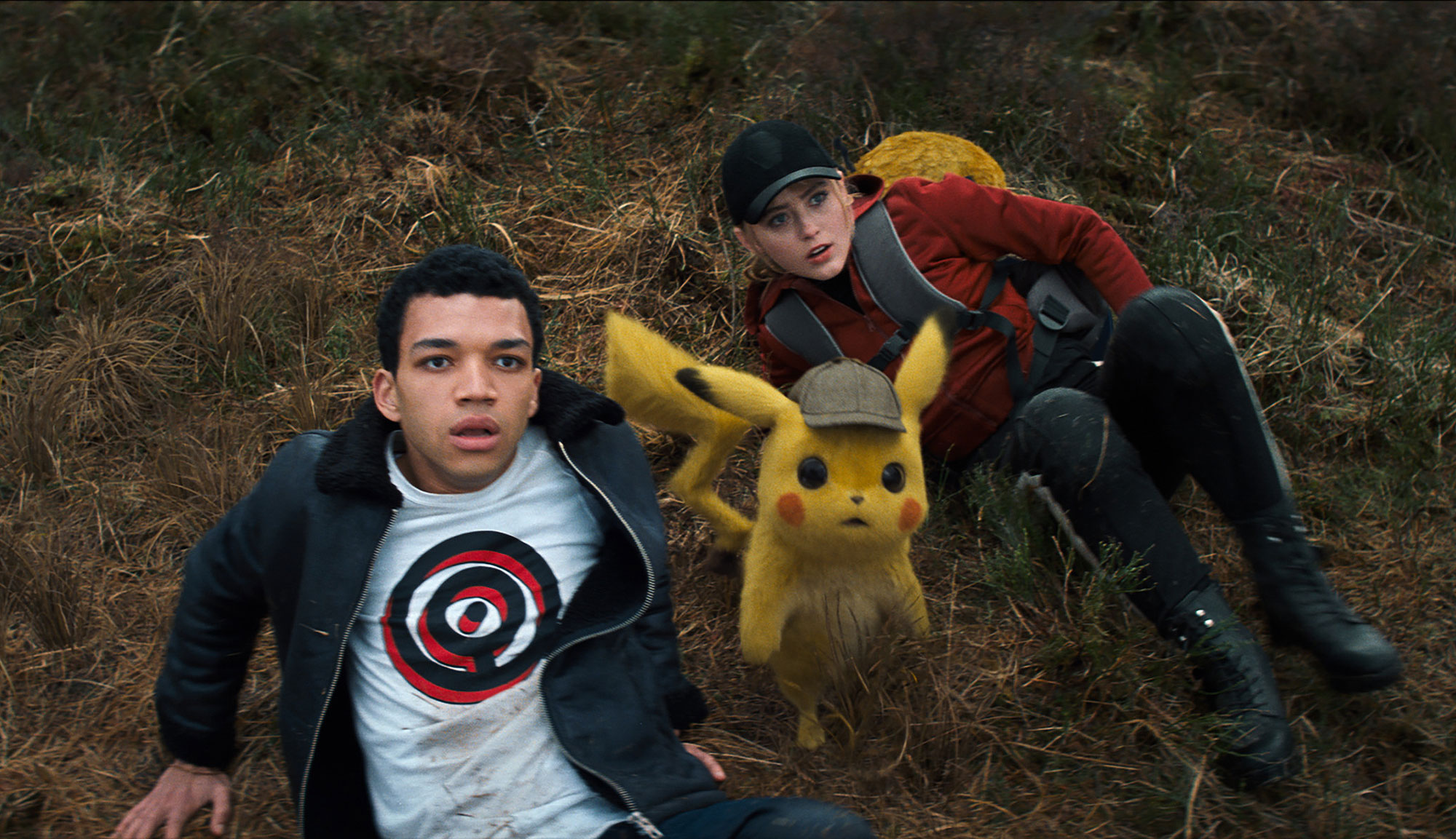 Justice Smith and Kathryn Newton in "Pokémon: Detective Pikachu"