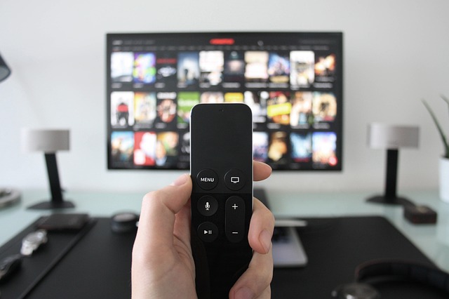 remote control and television in a room