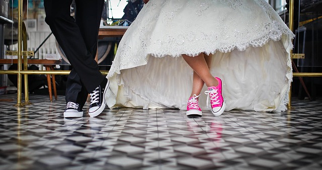 hipster wedding couple in sneakers