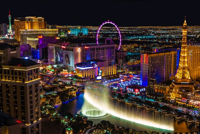 airel view of Las Vegas strip at night
