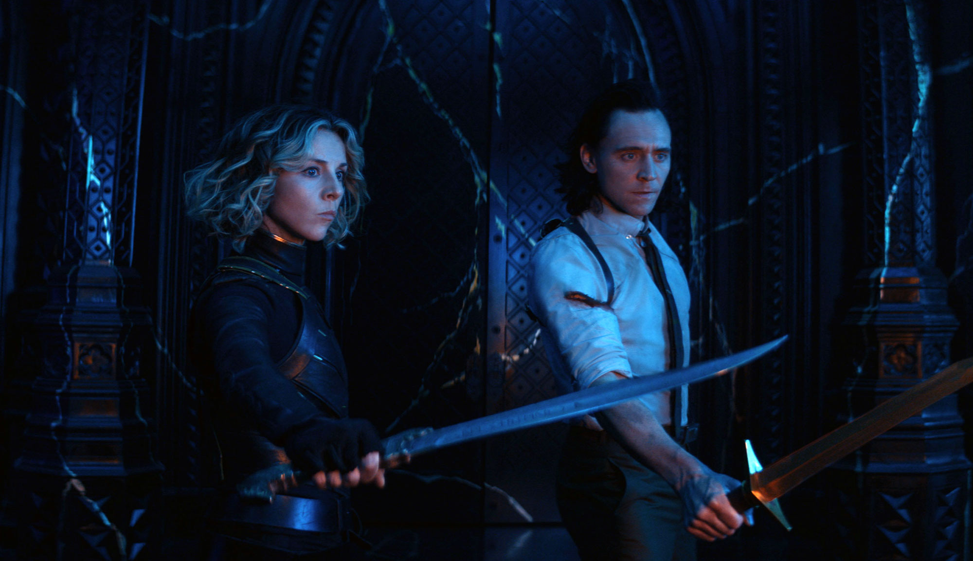 Tom Hiddleston and Sophia Di Martino in "Loki"