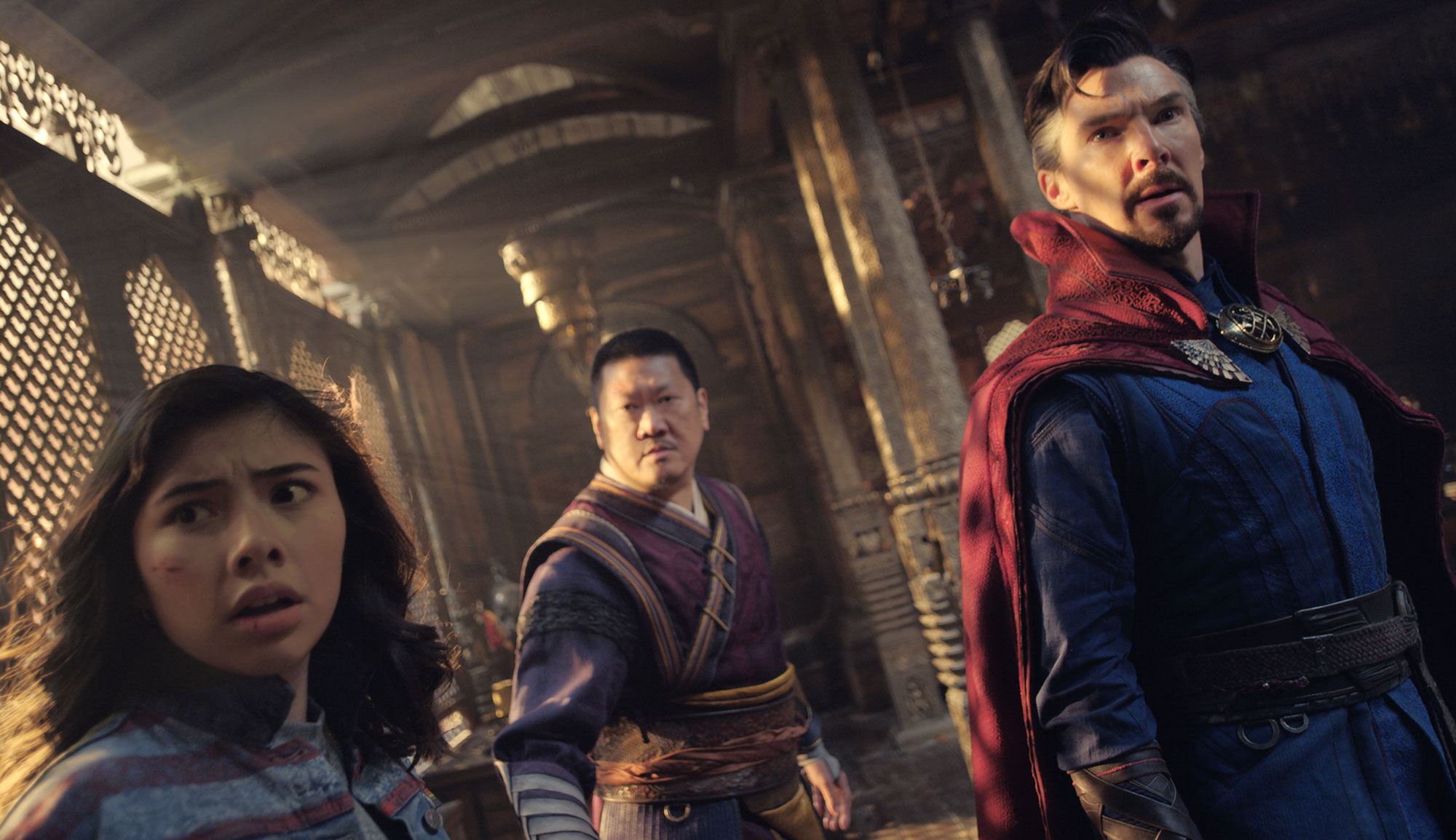Benedict Cumberbatch, Benedict Wong and Xochitl Gomez in "Doctor Strange in the Multiverse of Madness"