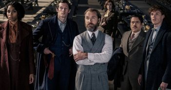 Jude Law, Eddie Redmayne, Dan Fogler, Callum Turner and Jessica Williams in "Fantastic Beasts: The Secrets of Dumbledore"