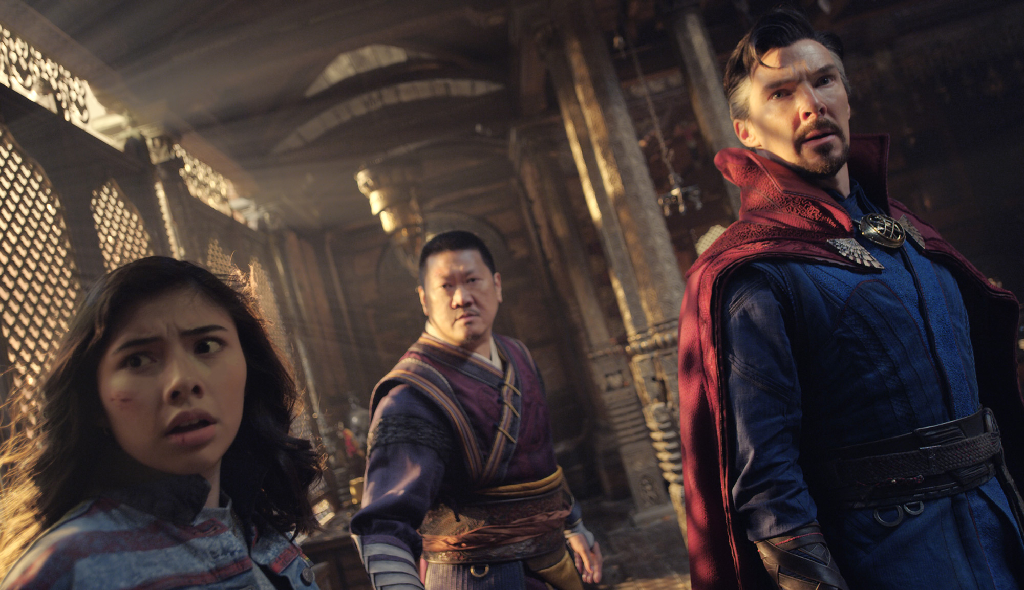 Benedict Cumberbatch, Benedict Wong and Xochitl Gomez in "Doctor Strange in the Multiverse of Madness"