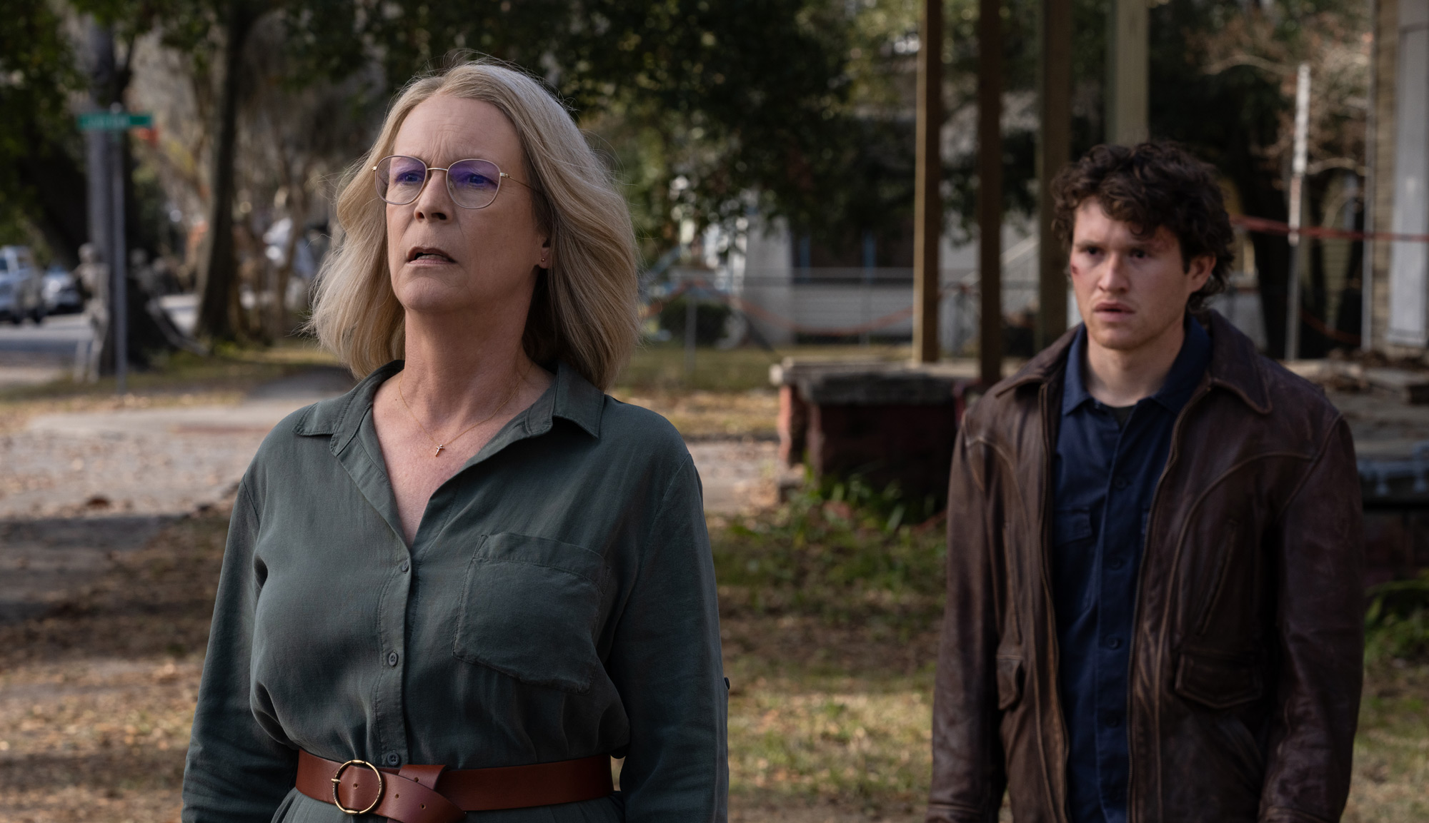 Jamie Lee Curtis and Rohan Campbell in "Halloween Ends"