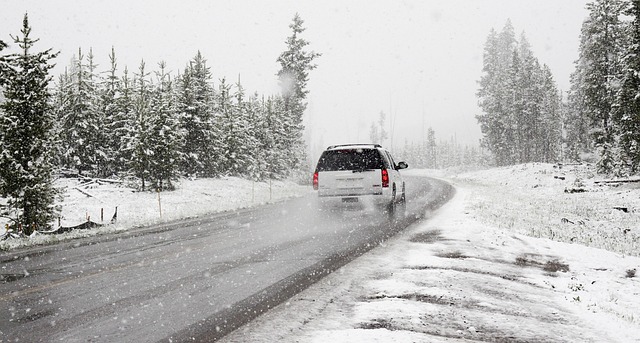 SUV on snowy road
