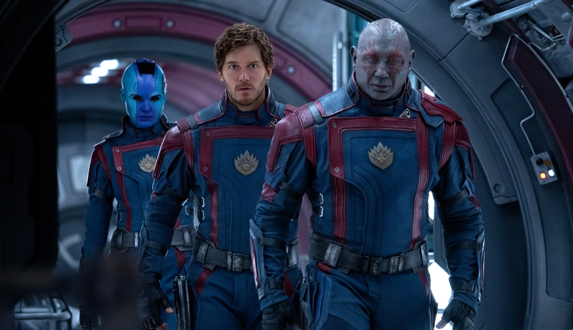 Chris Pratt, Dave Bautista and Karen Gillan in "Guardians of the Galaxy Vol. 3"