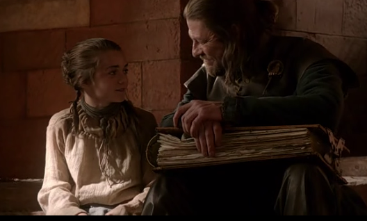 Arya Stark and Ned Stark in Game of Thrones