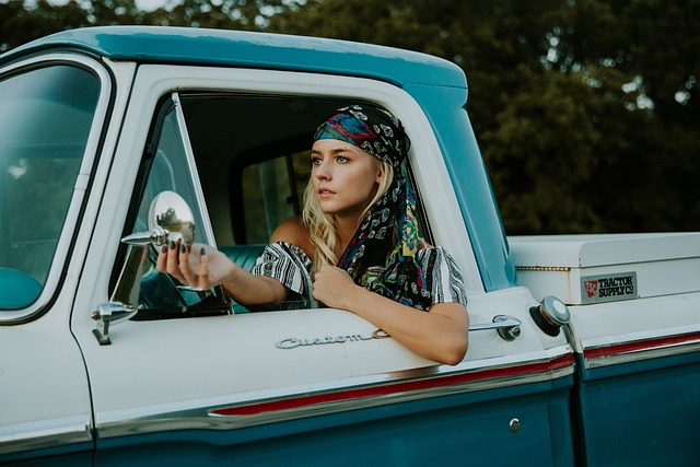 woman in truck