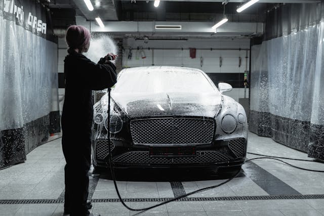 washing a car