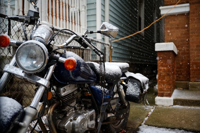 motorcycle with snow on it