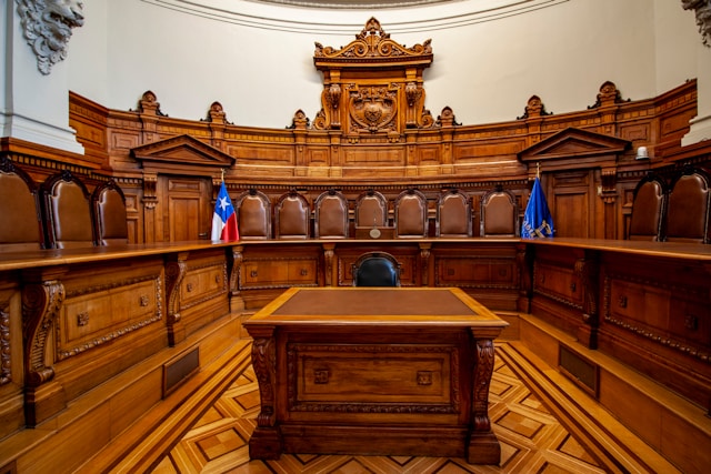 courtroom with wooden bench