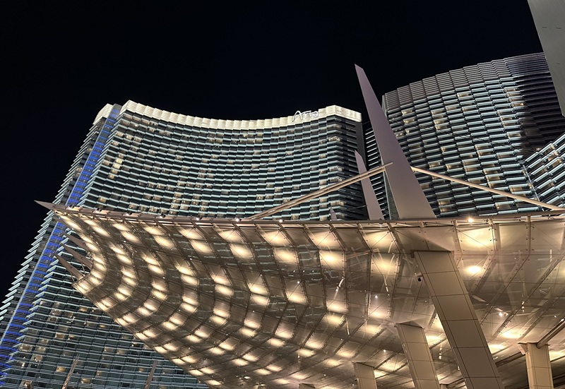 Aria in Las Vegas 2025 view of tower from main entrance