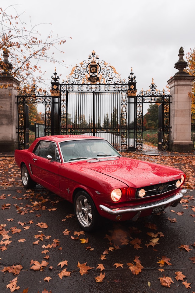 vintage red ford mustang