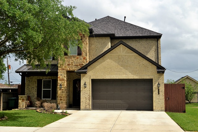 home with brown roof and garage door