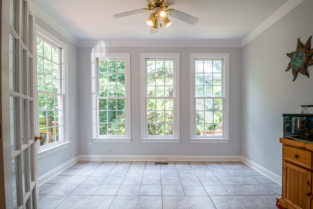 large white trimmed wndows in home