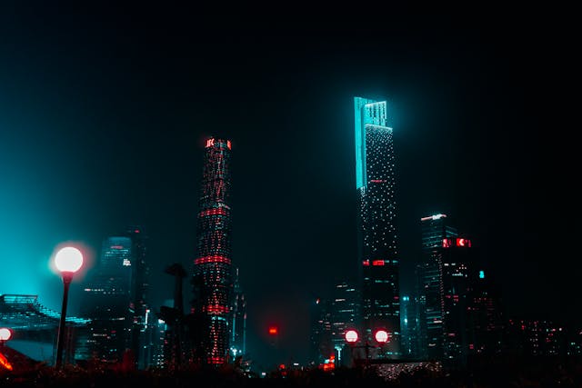 Skyscrapers at night