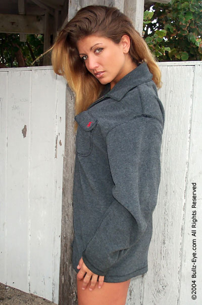 Amber in gray fleece top
