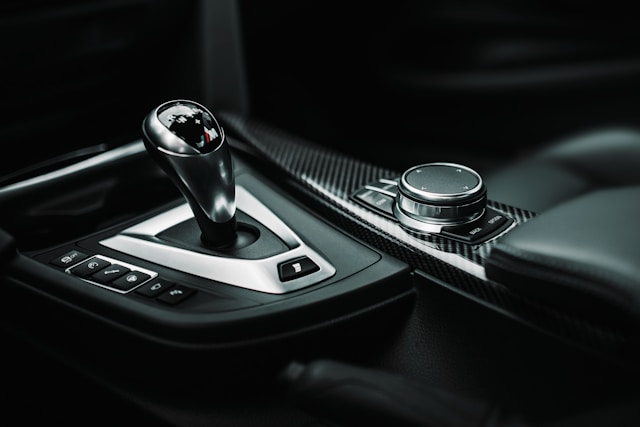 black and silver gear shifter in car
