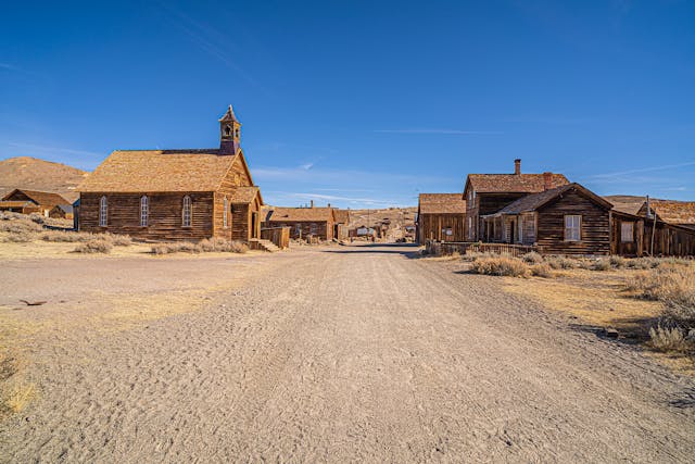 historic ghost town with dirt road