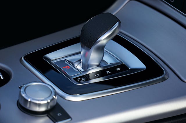 close-up of automatic gear shift in car