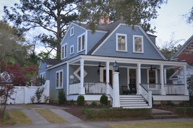 house painted light blue with white trim