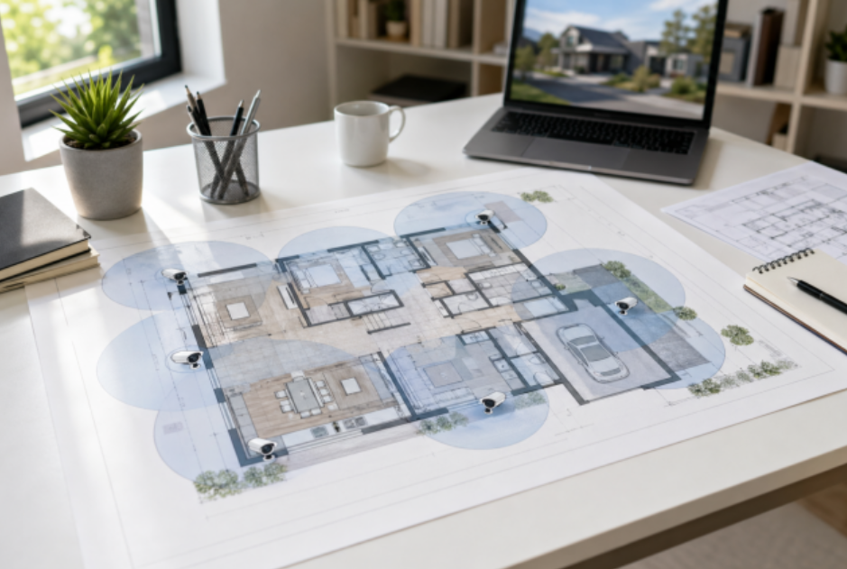 floor plan on desk