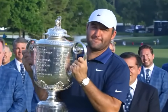 Scottie Scheffler 2025 PGA Championship trophy celebration