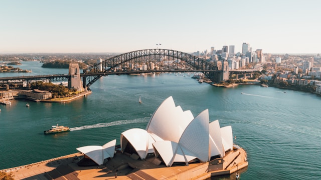 Sydney australia ariel view of harbor and opera house