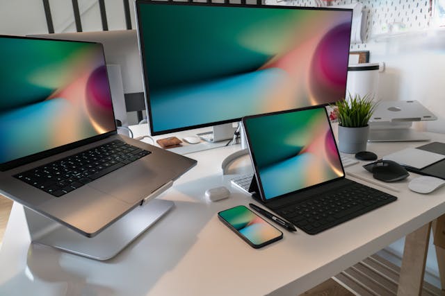 desktop with computers