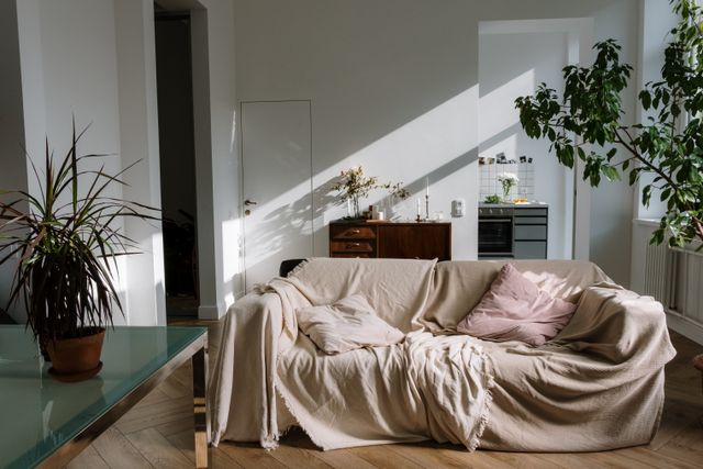 sofa with beige cover in living room
