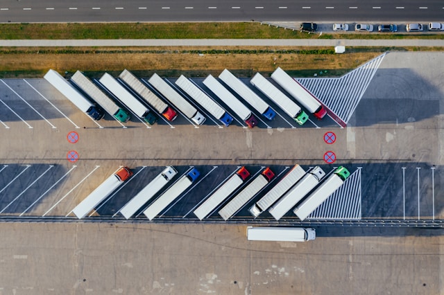 ariel view of parked trucks