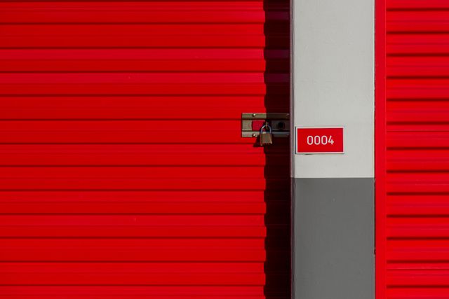storage unit with bright red door
