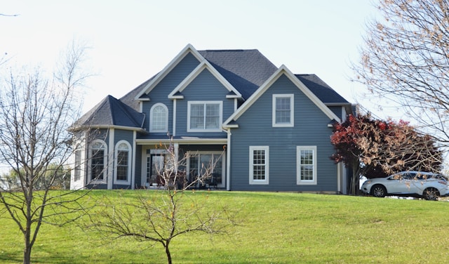 blue house with white trim
