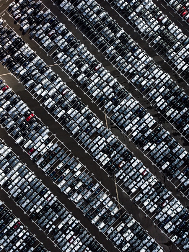 ariel view of cars in parking lot