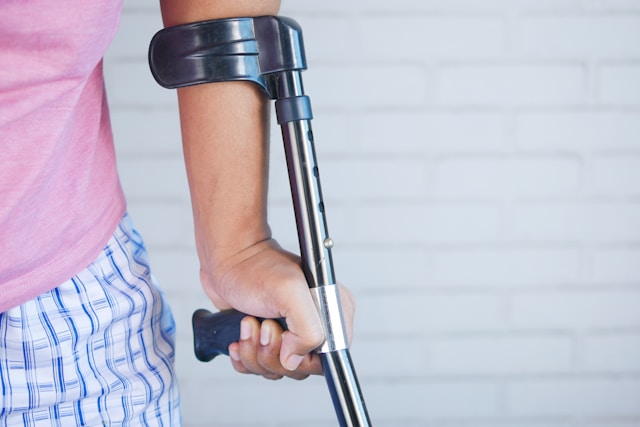 close-up of arm in crutches