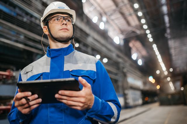 man in hardhat on factory floor