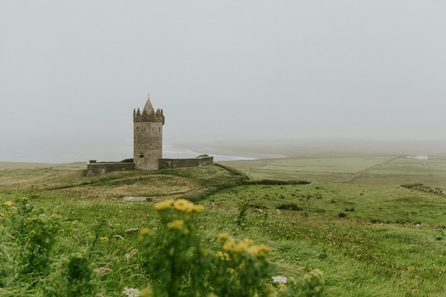 Ireland countryside with small castle