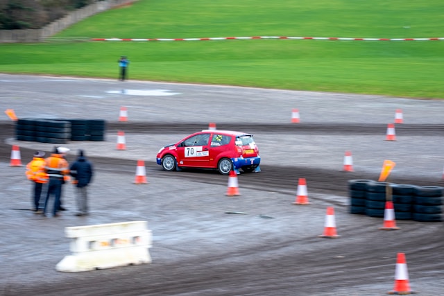 red car on race track