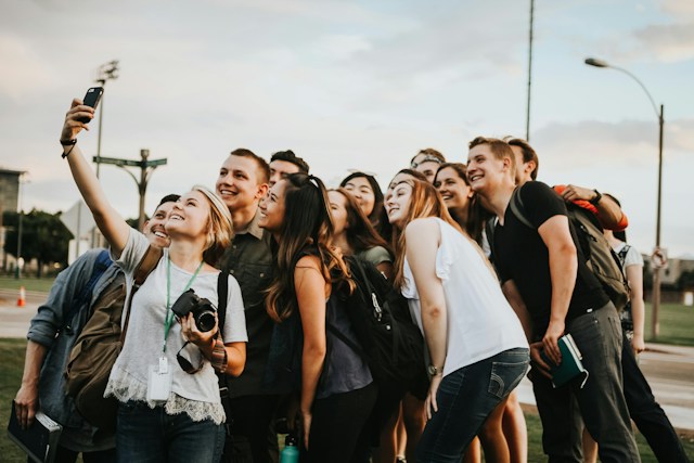 college students doing a group selfie