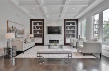 living room with white rug and furniture