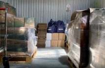 warehouse filled with boxes and bags