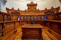 courtroom with wooden bench