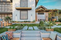 exterior view of modern home and landscaping