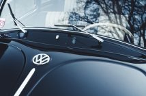 volkswagen classic car closeup of windshirld and front hood