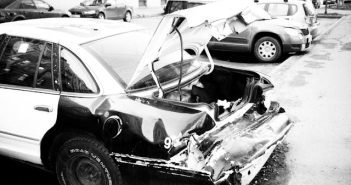 crashed car black and white photo