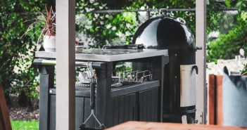 grille on patio with plants